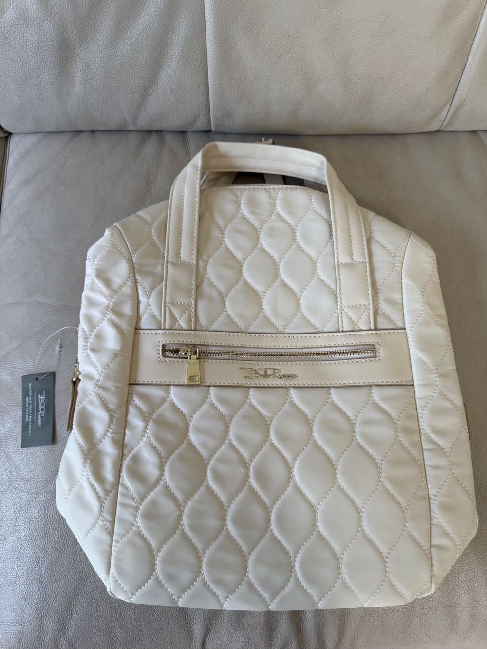 Bella Russo Cream Quilted Convertible Tote Backpack Purse New